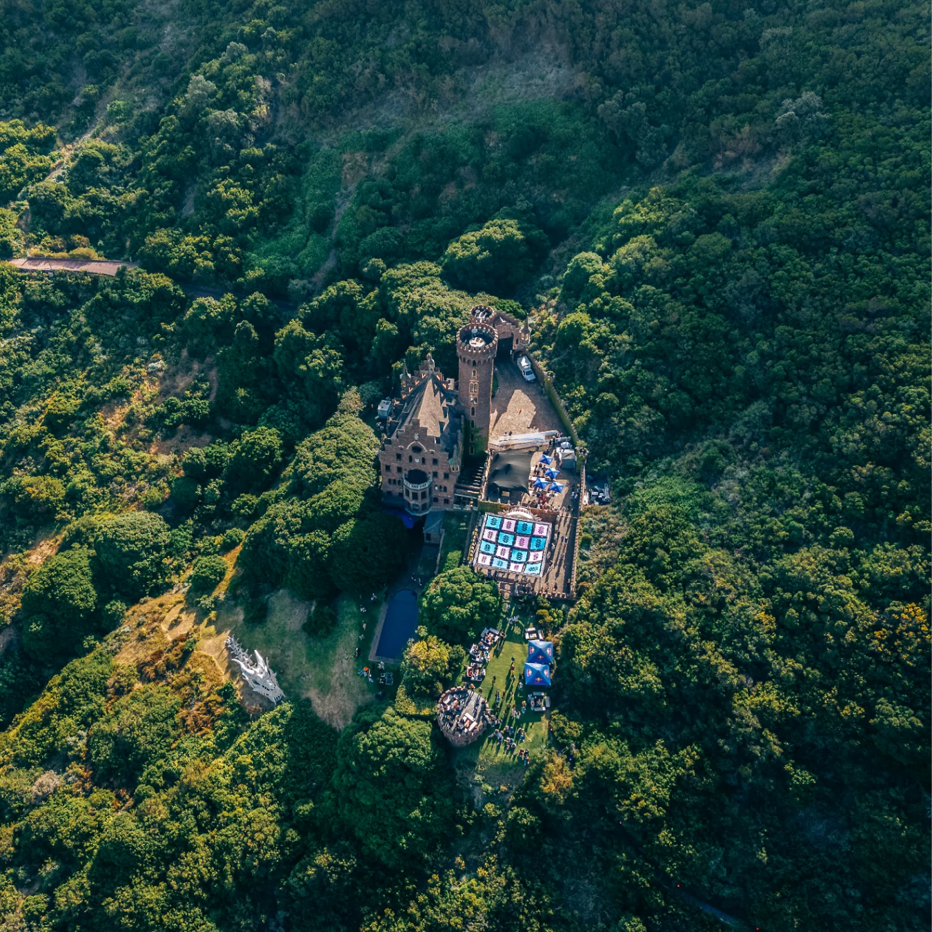 An arial photograph of the Liechtenstein Castle during a Sexy Groovy Love party