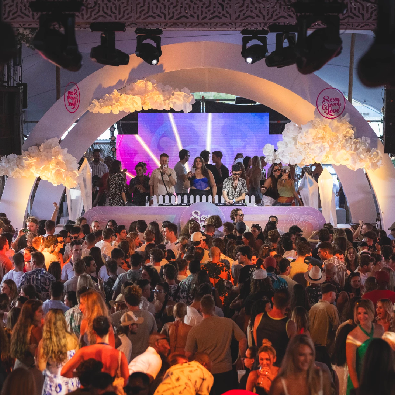 A photograph of the crowd at Sexy Groovy Love, pointed at the stage.